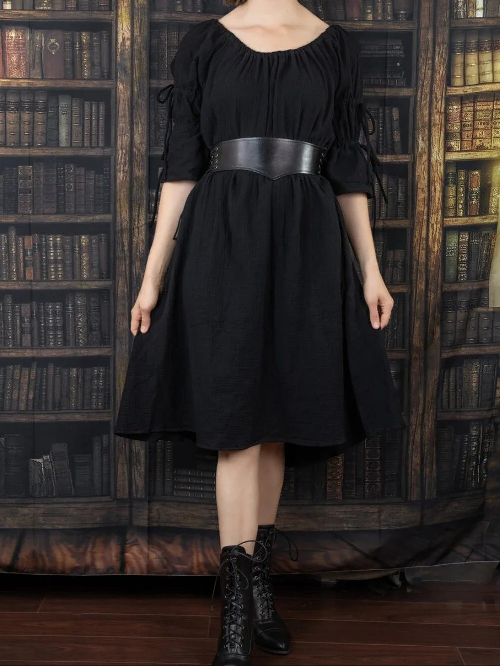 French Meadows Wide Leather Waist Belt In Black